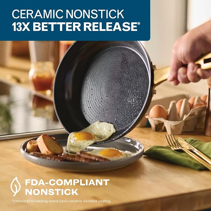 Farberware Forged Induction Ceramic Nonstick Pots and Pans Set with Lids and Kitchen Cooking Tools - Dishwasher Safe Suitable for All Stovetops 12 Piece Cookware Set - Black and Gold