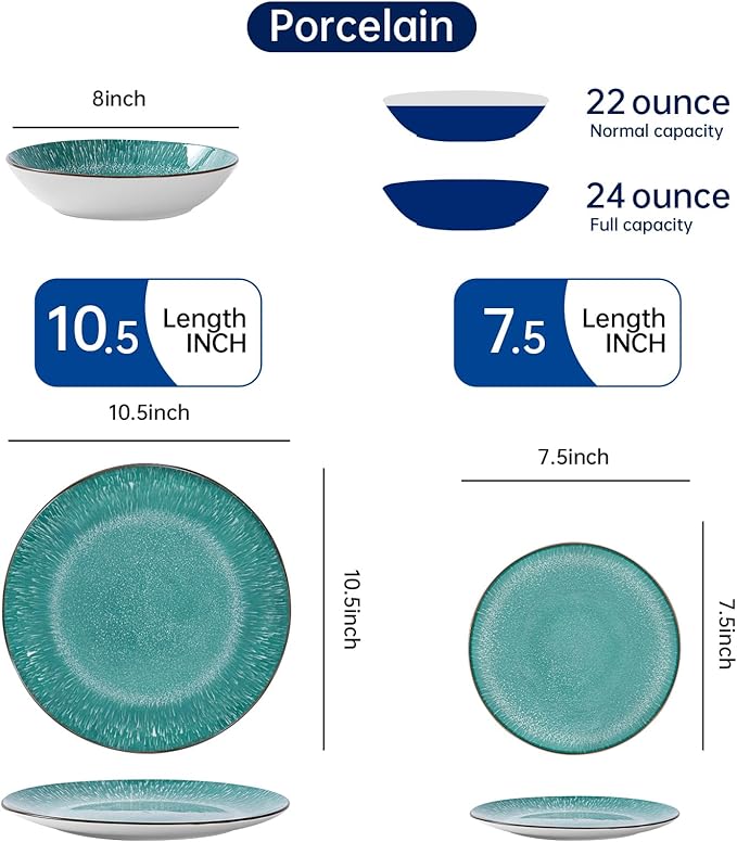 Bestone 12-Piece Round Porcelain Dinnerware Set Service for 4 Chip Resistant Plates and BowlsGreen Dishwasher &amp Microwave Safe for Home Daily Use