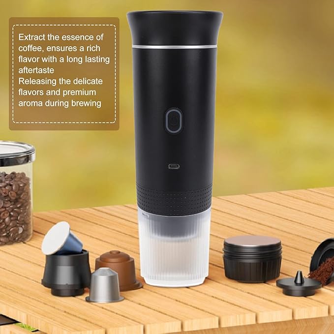 Portable Coffee Maker Rechargeable Electric Handheld Coffee Machine Personal Single Coffee Maker for Travel Office Household (Black)