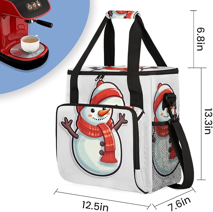 Xmas Snowman Coffee Maker Carrying Bag Cute Snowman Travel Storage Bag Compatible with K-Mini or K-Mini Plus Single Serve Coffee Brewer Carrying Case with Multiple Pockets &amp Shoulder Strap