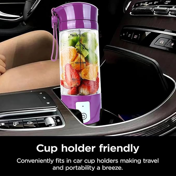 Portable Personal Blender for Smoothies 13oz USB Rechargeable Cordless Travel Blender with 6 Serrated Stainless Steel Blades Ice Crusher Juicer Cup Self-Cleaning BPA-Free for Outdoor&ampKitchen
