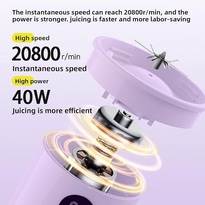 BAFOVY Rechargeable Portable Blender Cup USB Personal Blender with 16 Stainless Steel Blades 500ml Violet for Shakes Travel Gym