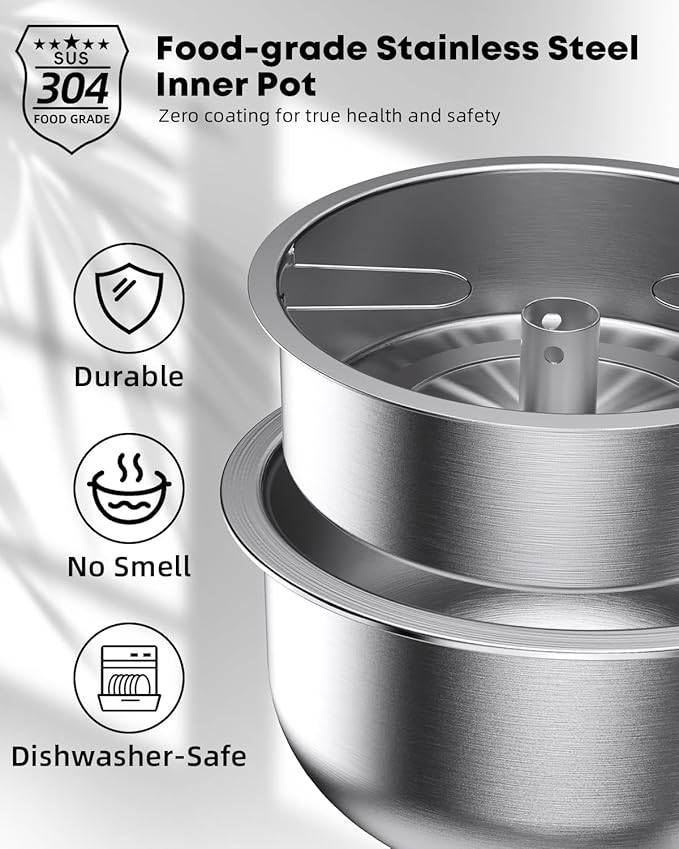 Novaspark Low Carb Rice Cooker Stainless Steel Inner Pot Mini Stainless Steel Rice Cooker Small 5 Cup LED Display Low Sugar Rice Maker 24H Timer and Auto Keep Warm White Rice/Porridge/Oatmeal Whi