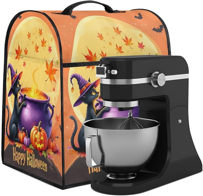 cfpolar Kitchen Aid Mixer Cover Compatible with 6-8 Quarts Halloween Black Cat Crucible Stand Mixer Cover Kitchen Aid Mixers Accessories Appliance Organizer Bag Dust Covers with Zipper Pocket