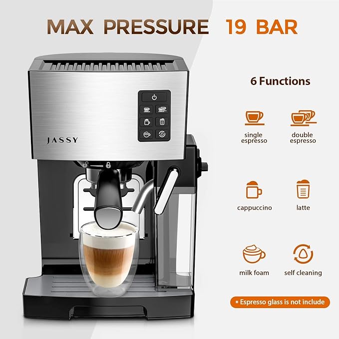 Espresso Coffee Machine Cappuccino Maker with 19 BAR Pump &amp Built in Powerful Milk Frother &amp SteamerOne-Touch Brewing for Cappuccino/Latte/MokkaSingle/Double Cups Function for Espresso with