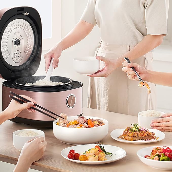 Rice Cooker &amp Steamer 4L 6 Layer Silver Gathering Kettle Non-Stick Liner for Family Dormitory for 1~8 People Rice Cooker