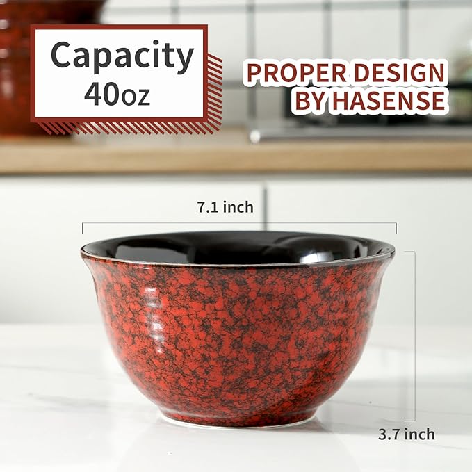 Hasense Ceramic 8-Pieces Dinnerware Sets 10 Inch Dish Plates and Soup Bowls Sets Service for 4 Christmas Gift Red