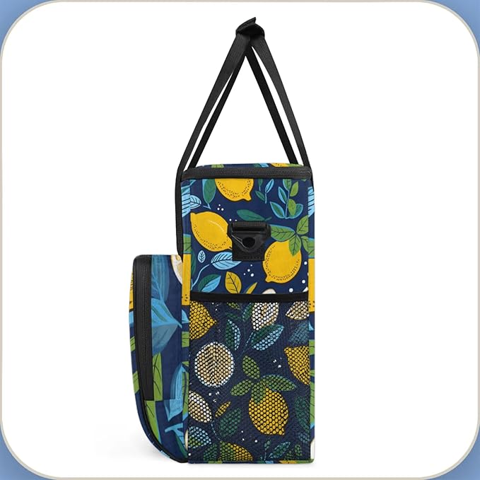 Lemons Prints Coffee Maker Travel Bag for Keurig K-Mini/K-Mini Plus Insulated Waterproof Tote with Pockets Portable Single-Serve Brewer Case