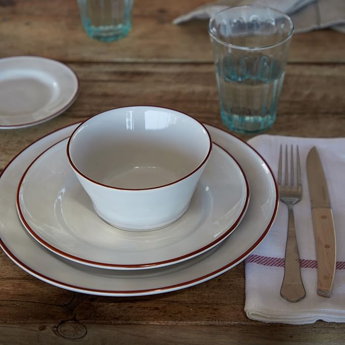 Costa Nova Ceramic Stoneware 5-Piece Place Setting Service for 1 - Beja Collection White &amp Red | Microwave &amp Dishwasher Safe Dinnerware Set | Food Safe Glazing | Restaurant Quality Tableware