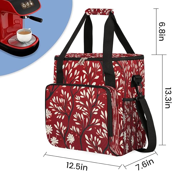 Leaves Printed Coffee Maker Carrying Bag Compatible with K-Mini or K-Mini Plus Portable Single Cup Coffee Maker Case with Pockets for K Cup Pods