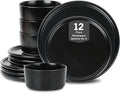 Stone Lain Eden 12-Piece Dinnerware Set Stoneware Plates and Bowls Set Dishwasher and Microwave Safe Dish Dish Set for 4 Black