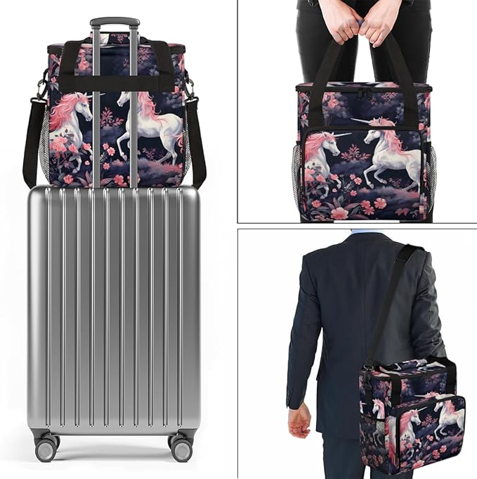 Beautiful Unicorn Coffee Maker Carrying Bag Flower Unicorn Travel Storage Bag Compatible with K-Mini or K-Mini Plus Single Serve Coffee Brewer Carrying Case with Multiple Pockets &amp Shoulder Stra