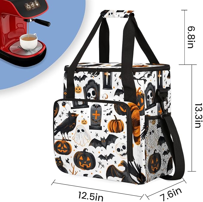Magical Pumpkin Coffee Maker Carrying Bag Gothic Pumpkin Travel Storage Bag Compatible with K-Mini or K-Mini Plus Single Serve Coffee Brewer Carrying Case with Multiple Pockets &amp Shoulder Strap