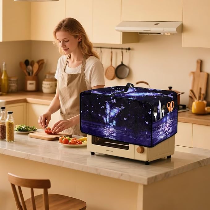 Convection Toaster Oven Cover with Storage Pockets Fits Machines Up to 18.5x14.5x9 Convection Toaster Oven Covers for Family Kitchen Essential Butterfly Lake