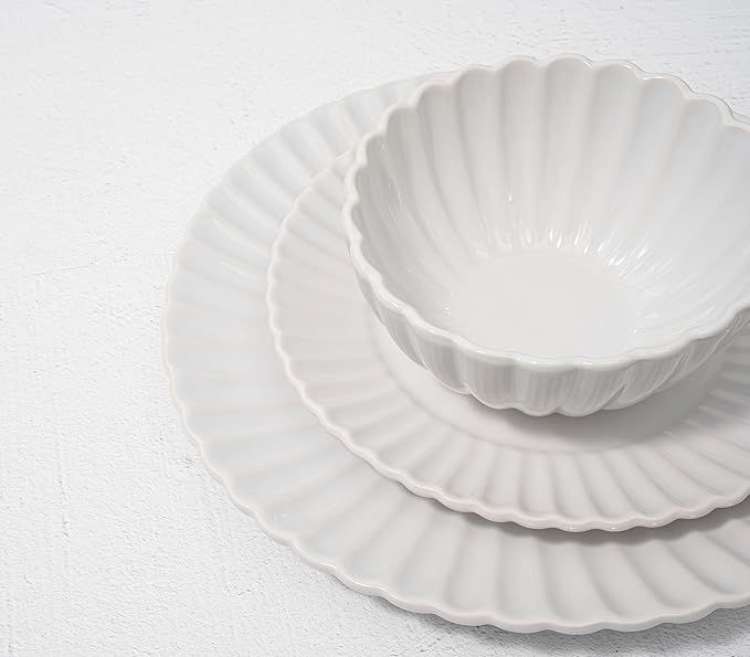 16 Piece Dinnerware Set Aruba (White Sand Dollar) Plates Bowls and Mugs Set for 4
