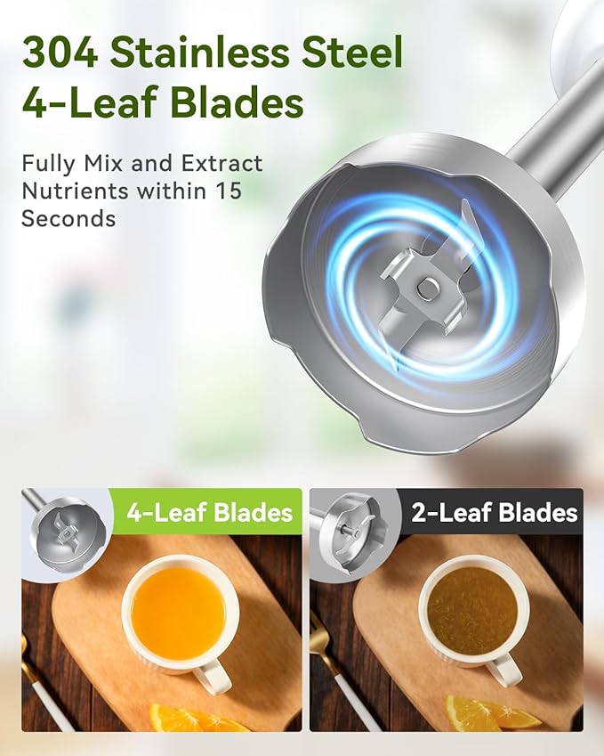 Immersion Blender Handheld 5 in 1 Hand Blender 1000W Hand Mixer Stick BPA-Free 12 Speed Handheld Blender with Mixing Beaker Chopper Whisk and Milk Frother for Soup Sauce Baby Food (White)