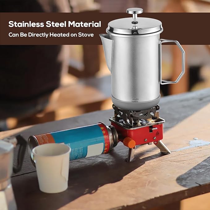 French Press Coffee Maker 33oz Stainless Steel French Press Coffee Tea Maker Insulated Large Capacity Tea Presses with Foldable Handle for Home Kitchen Caming Loose Tea (Silver)