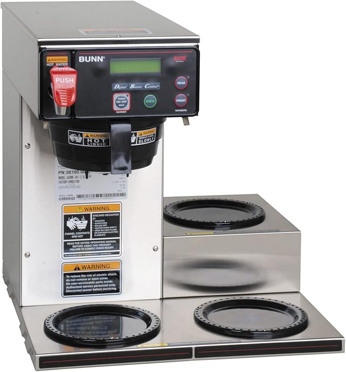 BUNN Axiom DV-3 Dual Voltage Automatic Commercial 12-Cup Coffee Maker 3 Lower Warmers 38700.0009Grey 7.5 Gallons
