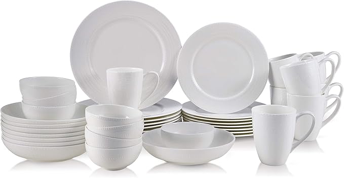 Mikasa Annabele Chip Resistant 40-Piece Dinnerware Set Service For 8White &amp Delray 14-Inch Oval Platter and 9-Inch Vegetable Bowl Set White -