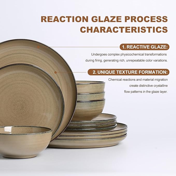 Ceramic Dinnerware 12 Pieces Dinnerware Sets Cereal Bowls Reactive Change Glaze Dish Sets Modern Stoneware Dishe