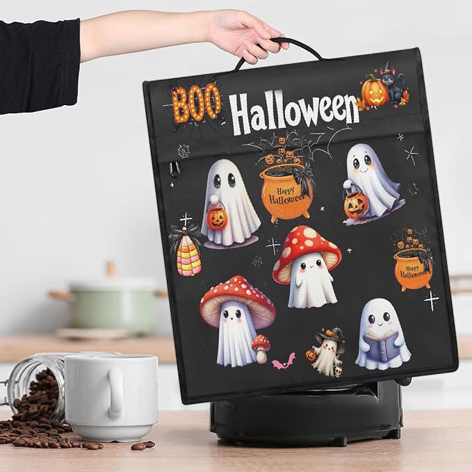 cfpolar Kitchen Aid Mixer Cover Compatible with 6-8 Quarts Halloween Ghost Mushrooms Stand Mixer Cover Kitchen Aid Mixers Accessories Appliance Organizer Bag Dust Covers with Zipper Pocket