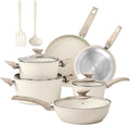 DisDelight Pots and Pans Set Non Stick Nonstick Induction Granite Kitchen Cookware Sets Induction Nonstick Granite Cooking Set Induction Cookware Cooking Pan Set Pan Sets for Cooking Cream White
