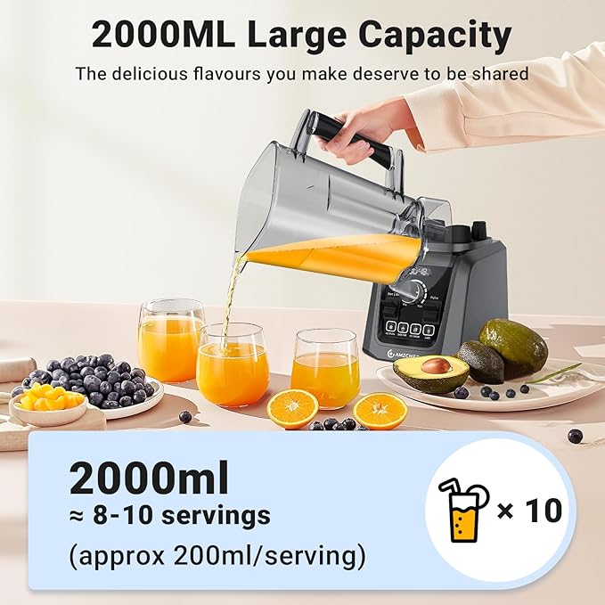 AMZCHEF Professional Blenders for Kitchen 1800 W Smoothie Blender with Infinitely Variable Speed and 5 Functions 68 oz Blender for Smoothies Puree Ice Crush Ice Cream Soup Juice Grey