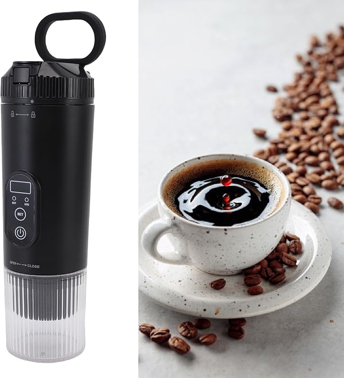 Zunate Portable Coffee Maker 21 Bar Coffee Machine with Self Heating for Coffee Capsules and Grounds Coffee Makers for Travel Camping Hiking Fishing Picnics and Working (Black)