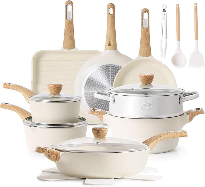 SENSARTE Ceramic Cookware Sets Pots and Pans Set Nonstick 20-Piece Induction Cookware Non-toxic Healthy Non Stick Kitchen Cooking Set with Stay-Cool Handles PFAS PTFE PFOA PFOS Free
