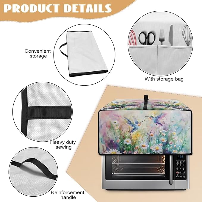 Hummingbird Daisy Print Air Fryer Toaster Dust Cover Washable Microwave Oven Cover Kitchen Small Appliance Protector S