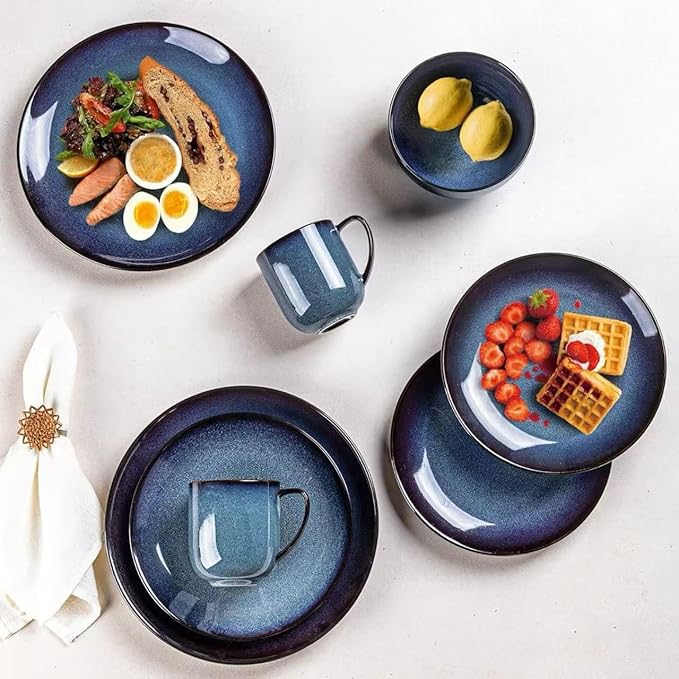 LERATIO Ceramic Dinnerware Sets for 416-Piece Reactive Glaze Plates and Bowls Set with MugsHighly Chip and Crack Resistant | DishwasherMicrowave &amp Oven Safe Dishes set-Blue