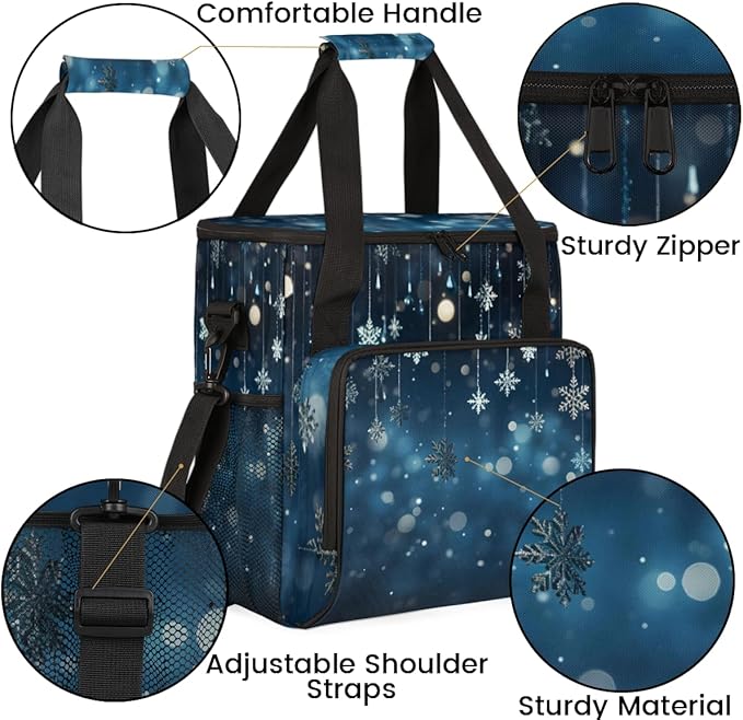 Xmas Snowflakes Coffee Maker Carrying Bag Fantastic Snowflakes Travel Storage Bag Compatible with K-Mini or K-Mini Plus Single Serve Coffee Brewer Carrying Case with Pockets &amp Shoulder Strap