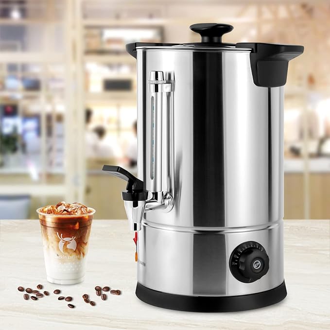 Coffee Maker Machine 110V 1000W Stainless Steel Percolator Coffee Pot Electric Thermostable Electric Percolator Double-Layer Barrel Wall for Chocolate Coffee