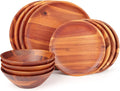 AIDEA Wood Dinnerware Set 12pcs Acacia Wood Tableware Set Dishes Set for 4