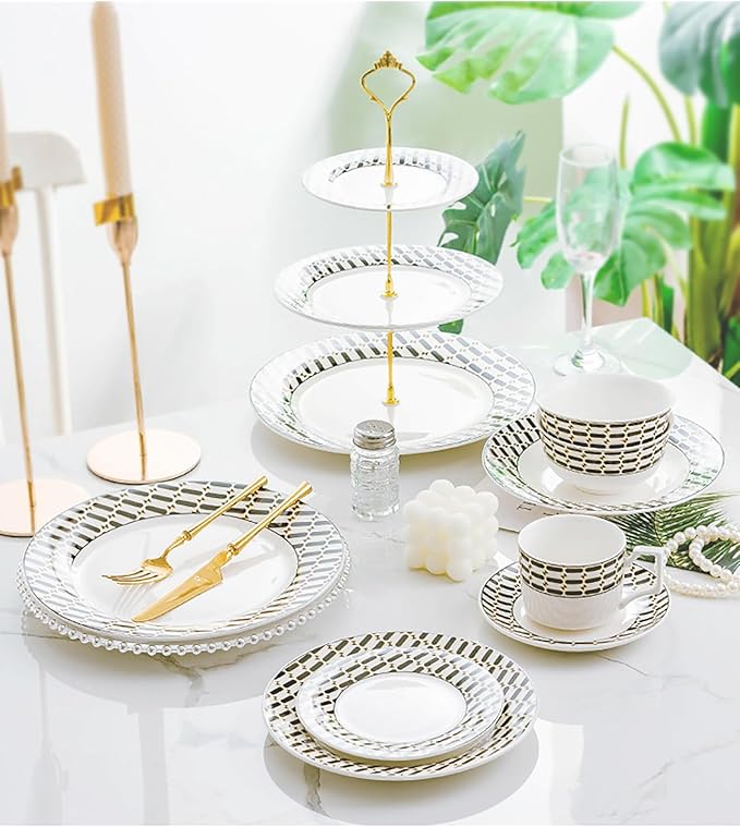 bone china dinnerware set tableware set dinner plate set cups and plates sets for kitchen 24-piece dinnerware set for 6 round plates kitchen dishes set for housewarmingpartydinner