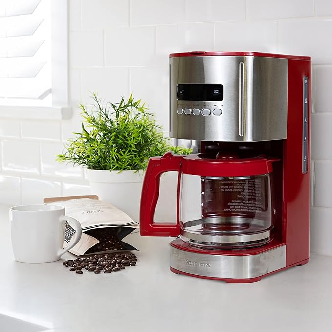 Kenmore Drip Coffee Maker - Programmable Cafe Machine With Glass Pot Regular &amp Bold Brew Auto Shut Off Large Water Reservoir Reusable Filter Kitchen Appliances For Cafeteria Barista 12 Cup Re