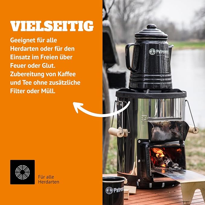 Petromax Tea and Coffee Percolator Use Indoor/Outdoors for Home Kitchen or Campfire Enameled Steel Coffee and Tea Pot Brews to Your Taste 5-6 Cup Capacity