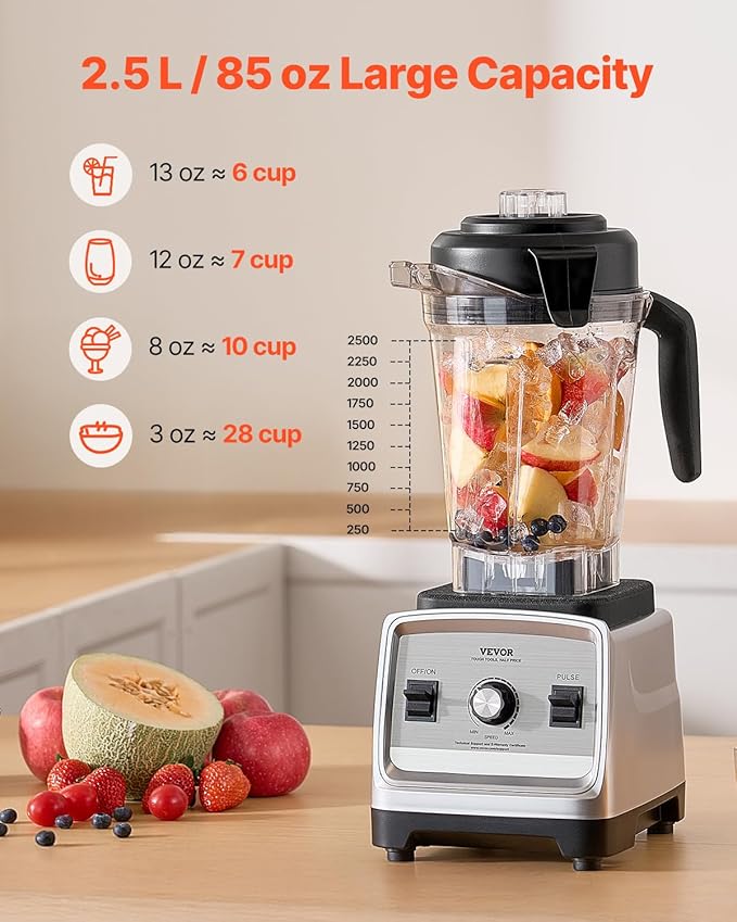 VEVOR Professional Blender for Smoothies 85 oz 1400Wwith Powerful Motor Multi-Functional Food Processing for Smoothie/Milkshake/Juice Fits for Kitchen