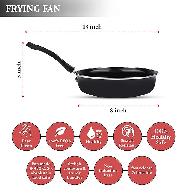 Kashvi Premium 6-Piece Non-Stick cookware Set for Daily Home Cooking Includes Fry pan Saucepan kadai with lid Small tadka tawa Kitchen Utensils.