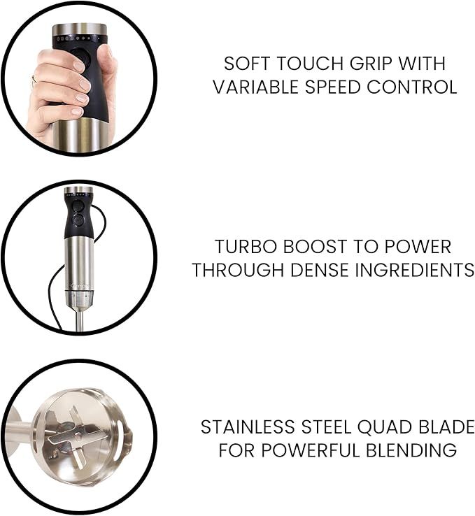 Kenmore Immersion Blender - Handheld Stick Mixer Electric Hand Blender with Stainless Steel Shaft Whisk Variable Speed for Smoothies Milkshakes Baby Food Puree Batidora de Inmersión