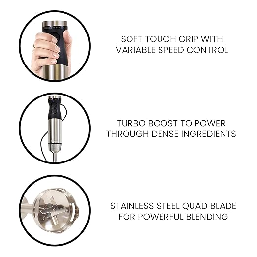 Kenmore Immersion Blender - Handheld Stick Mixer Electric Hand Blender with Stainless Steel Shaft Whisk Variable Speed for Smoothies Milkshakes Baby Food Puree Batidora de Inmersión