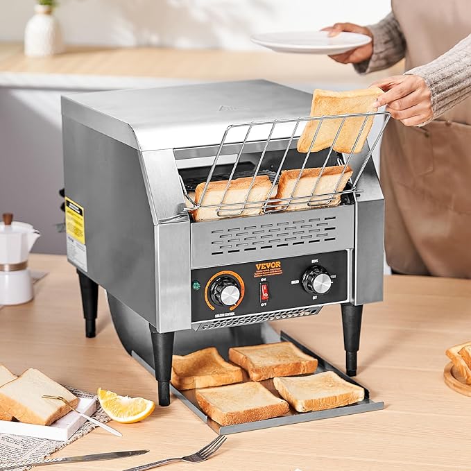 VEVOR Commercial Conveyor Toaster 300 Slices/Hour Heavy Duty Stainless Steel Electric Restaurant Toaster for Toast Bun Bagel Bread