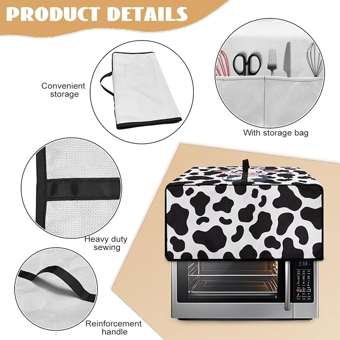 Cow Small Appliance Covers Set – Toaster Oven Dust Cover with Handle Top Bread Machine Protector Decorative &amp Practical Kitchen Gift for Women - L