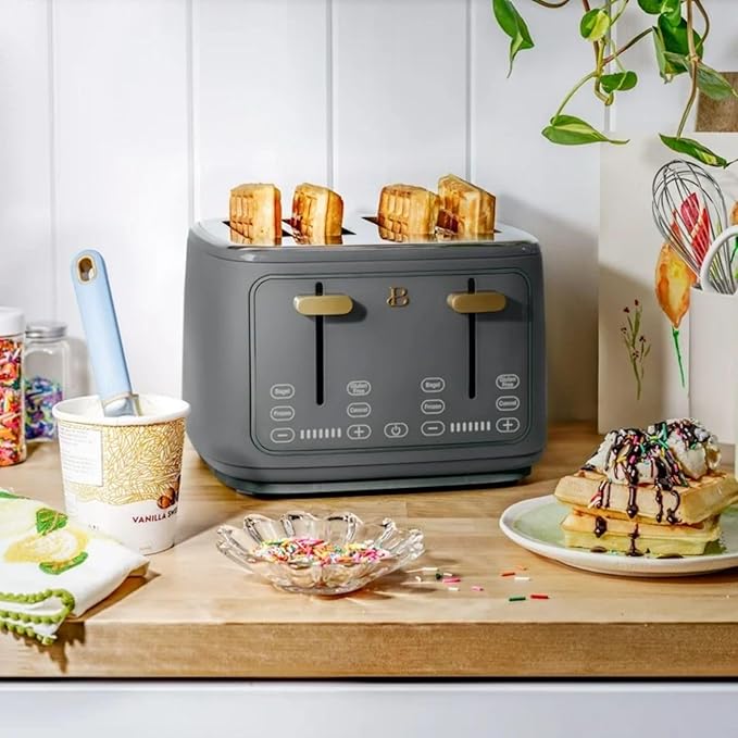 Four-slot Digital Touch Display Toaster with LED Countdown Extra Wide Self-Adjusting Slots Powerful Even Toasting (Oyster Gray)