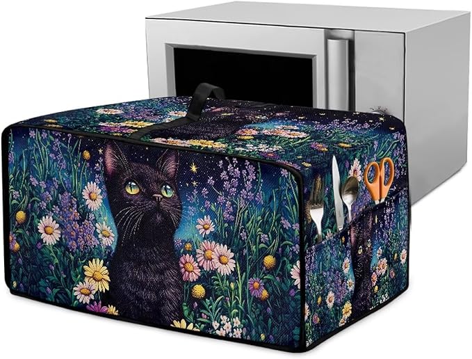 Doojoayie Black Cat Toaster Oven Cover Universal Fit Kitchen Appliance Dust Protector 8 Slice Toaster Cover Polyester Fabric Kitchen Appliance Dustproof Protector