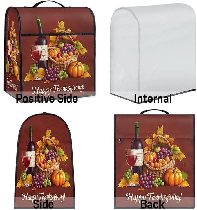 cfpolar Kitchen Aid Mixer Cover Compatible with 6-8 Quarts Thanksgiving Grape Wine Pumpkin Stand Mixer Cover Kitchen Aid Mixers Accessories Appliance Organizer Bag Dust Covers with Zipper Pocket