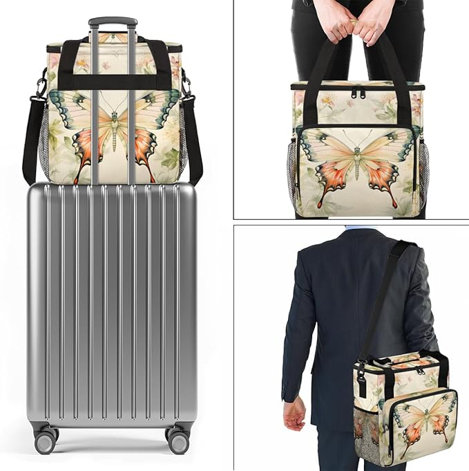 Retro Butterfly Coffee Maker Carrying Bag Cute Butterfly Travel Storage Bag Compatible with K-Mini or K-Mini Plus Single Serve Coffee Brewer Carrying Case with Multiple Pockets &amp Shoulder Strap