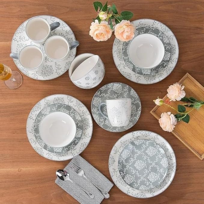 16-pieces Dinnerware Sets Ceramic Dish Set Plates and Bowls for 4 Stackble 1Bowl snd Plate