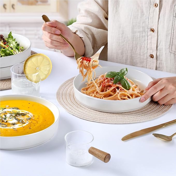 LIANYU Dinnerware Sets with Pasta Bowls for 4 16 Piece Ceramic Dinner Plates and Bowls Dish Set Kitchen Speckled Dining Tableware Dishware Microwave &amp Dishwasher Safe Polar White