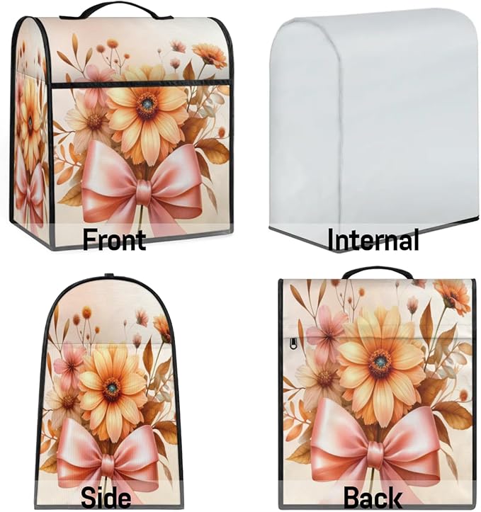 Kitchen Aid Mixer Cover Flower Floral Bow Stand Mixer Cover Compatible with 6-8 Quarts Stand Mixers Dust Covers with Zipper Pocket Foldable Washable Kitchen Aid Organizer Bag